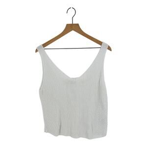Vince.‎ White Ribbed Knit Sleeveless Cotton Tank Top Minimalist Style Size L